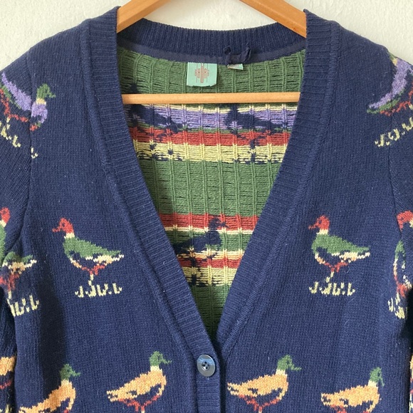 Anthropologie HWR Wool Cardigan Sweater Mallard Duck Print Size M - Picture 5 of 16